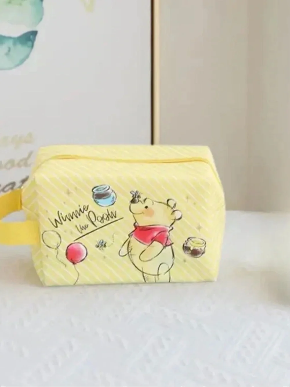 Disney Winnie the Pooh Yellow Striped make up pouch universal carry bag